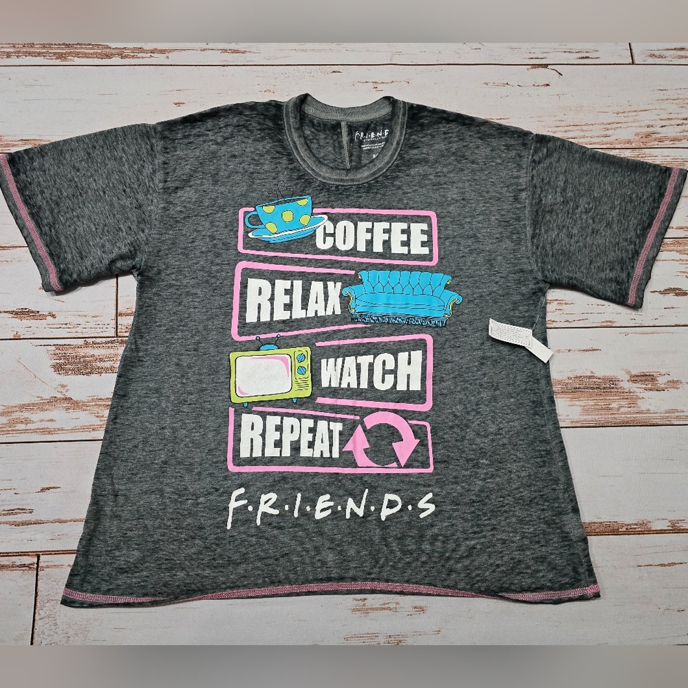 NWT Friends Gray Sleep Top Shirt Coffee S